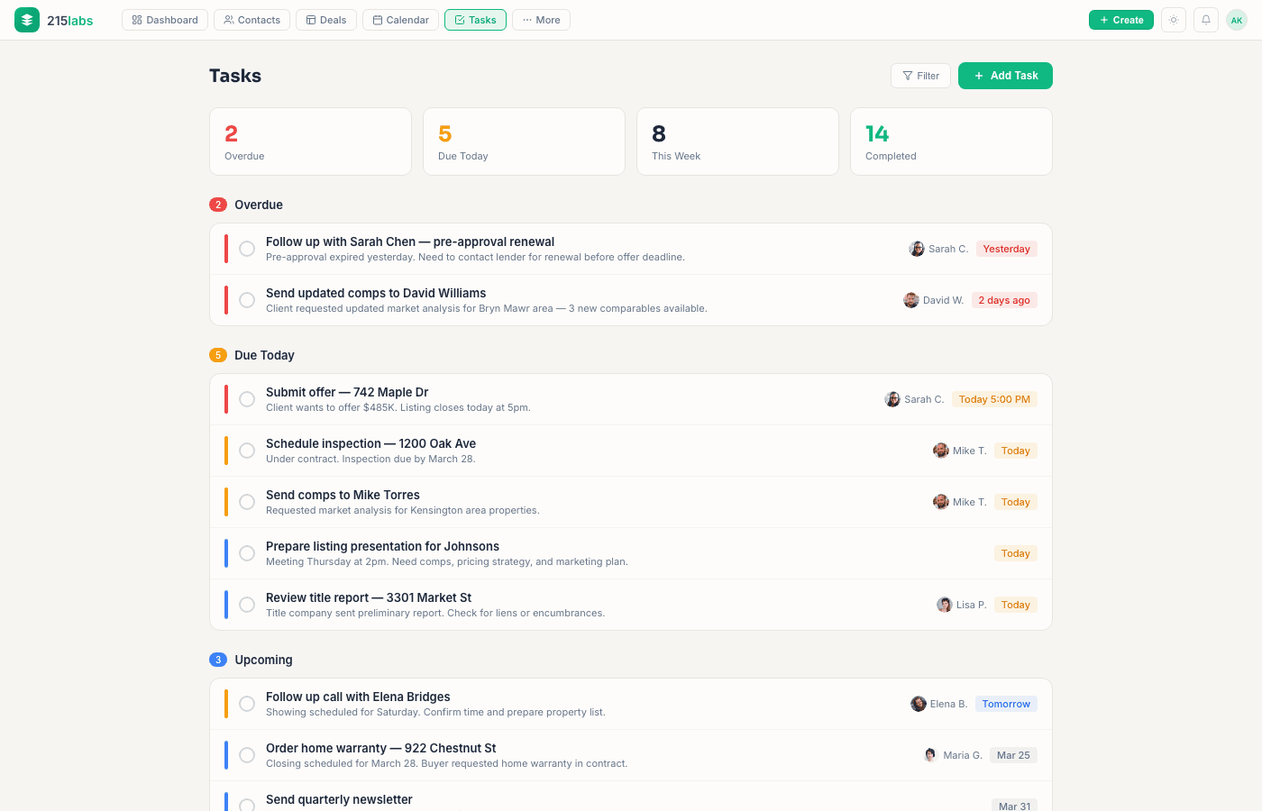 Tasks management view